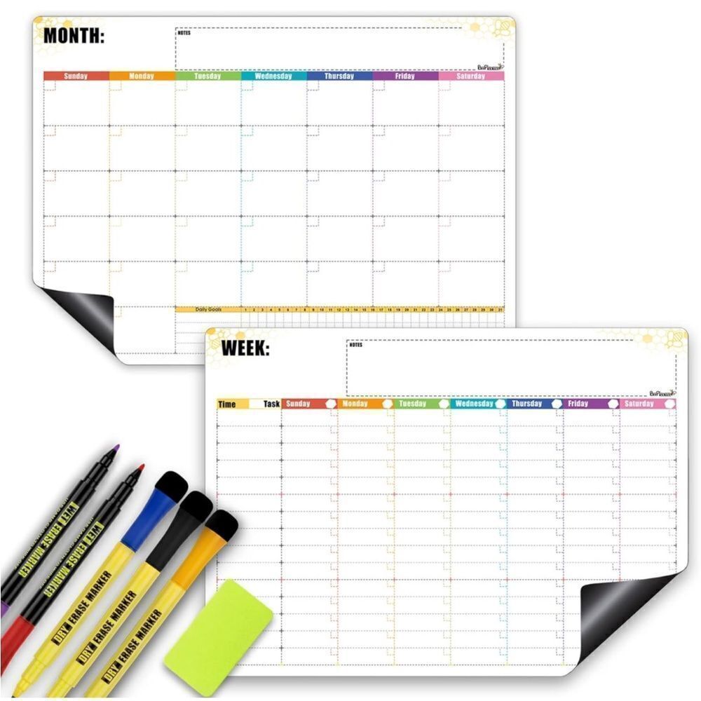 NEW Beeplaneer Magnetic Dry Erase Whiteboard Calendar Set